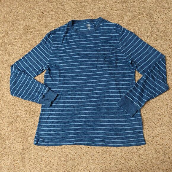 Men's J.Crew Long-sleeve indigo-dyed slub T-shirt in stripe | Blue | Sz: L - Picture 2 of 12